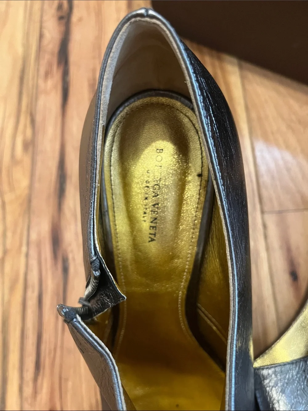 Bottega Veneta Him metal dark grey Leather Zip Derby Shoes